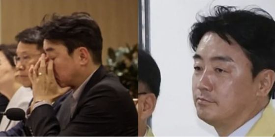 강훈식 대통령 비서실장이 회의에서 눈을 비비고 있는 모습.