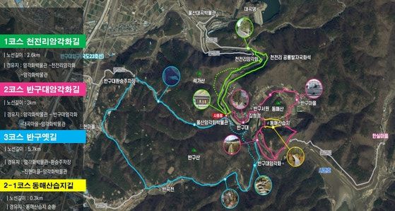 반구천의 암각화가 유네스코 세계유산 등재를 앞두고 있다. 울산시는 문화 관광 도시로의 전환에 속도를 내고 있다. 반구천의 암각화 일원에 조성되는 탐방로. 자료 울산시