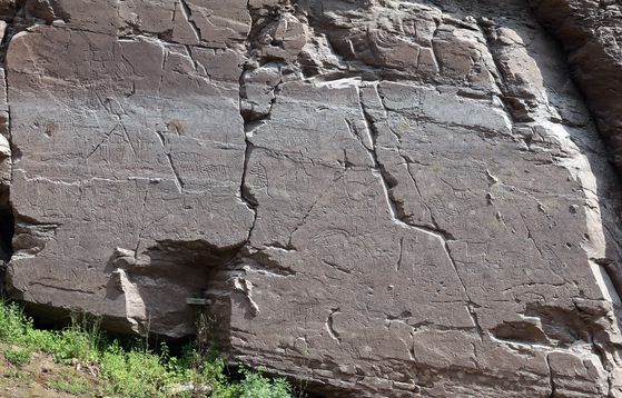 반구대 암각화에는 296점의 그림이 새겨져 있다. 6월과 7월 오후 2시와 4시 사이에 가장 잘 보인다. 송봉근 기자