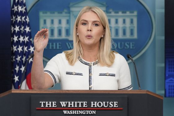 캐롤라인 레빗 미국 백악관 대변인이 17일(현지시간) 워싱턴 DC 백악관에서 언론 브리핑을 하고 있다. AP=연합뉴스
