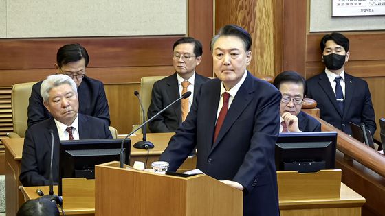 2025년 2월 25일 헌법재판소에서 최종 의견 진술을 하고 있는 윤석열 대통령. 사진 헌법재판소