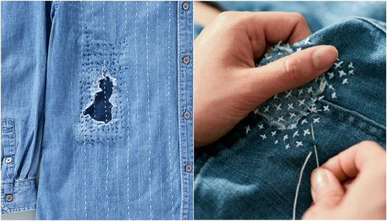 물리적 손상이 있는 옷은 사시코 자수 수선을 통해 나만의 옷으로 재탄생한다. 사진 유니클로