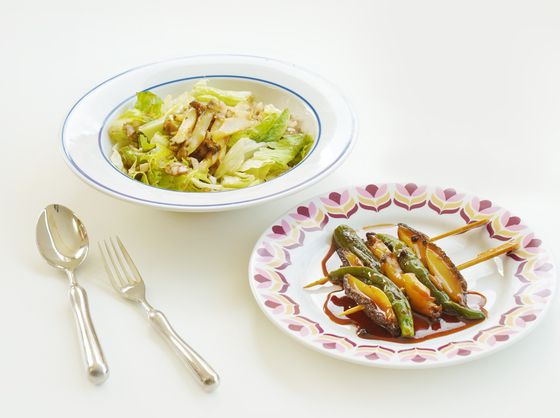 이정웅 요리연구가가 손질 전복을 활용해 만든 요리들. 사진 왼쪽부터 버터 전복 샐러드, 전복꼬치 간장조림. 사진 한국전복산업연합회