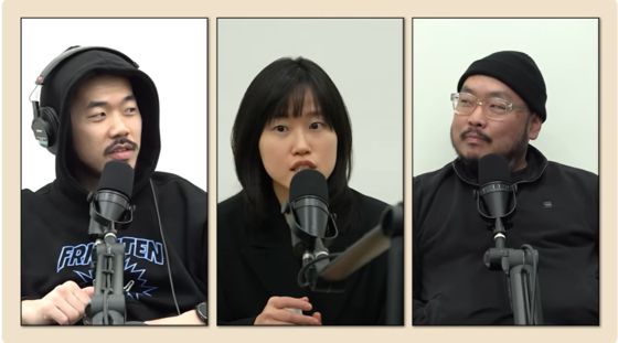 원소윤(가운데)은 올초 한국 스탠드업 코미디의 최종 보스 대니 초(오른쪽)와 헤드라이너급 손동훈(왼쪽)이 같이 하는 팟캐스트 '털보는 낮술중'에 출연했다. [유튜브 캡처]