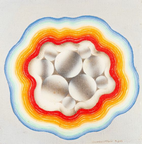 김창열, 무제 1969년경, 캔버스에 유화 물감, 20.5x20.7cm, 국립현대미술관 소장. 사진 국립현대미술관