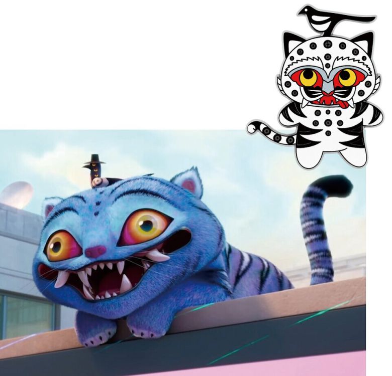 애니메이션 '케이팝 데몬 헌터스'의 호랑이 캐릭터(왼쪽)를 닮은 국립중앙박물관의 호작도 굿즈가 일찌감치 품절사태를 빚었다. [중앙포토]