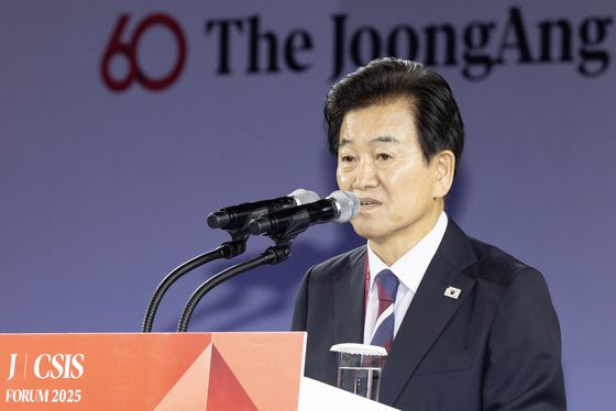 '중앙일보-CSIS 포럼 2025'가 26일 서울 중구 신라호텔 다이너스티홀에서 열렸다. 이날 참석한 정동영 통일부 장관이 축사를 하고 있다. 전민규 기자