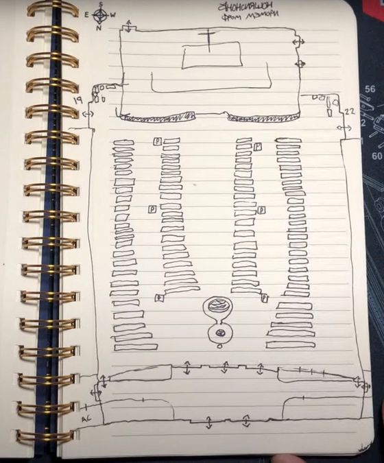 로빈 웨스트먼이 거울에 비친 자신의 모습을 악마로 그렸다. 아래는 러시아의 키릴 문자와 영어 발음의 단어들을 섞어 만든 자체 암호가 적혀있다. 로이터=연합뉴스