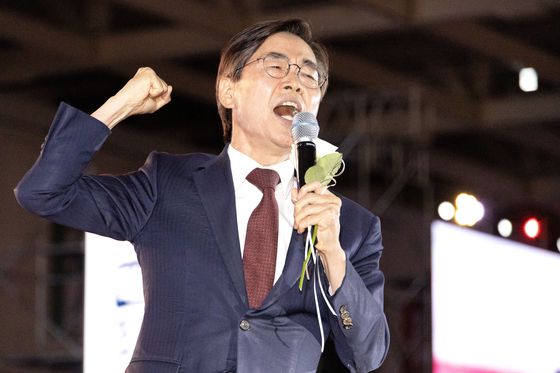 조경태 국민의힘 의원이 지난 22일 오후 충청북도 청주시 오스코에서 열린 국민의힘 제6차 전당대회에서 비전 발표를 하고 있다. 전민규 기자