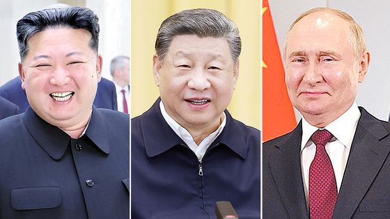 왼쪽부터 김정은 북한 국무위원장, 시진핑 중국 국가주석, 블라디미르 푸틴 러시아 대통령. 조선중앙통신ㆍ로이터 = 연합뉴스