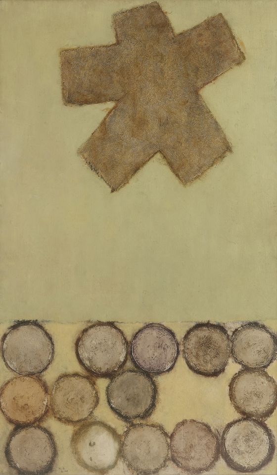 이규상, 작품 A, 1960, 합판에 유화 물감, 155x90㎝, 고려대학교박물관 소장. 사진 국립현대미술관