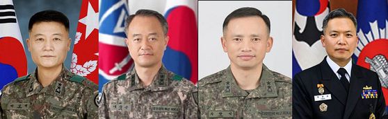 국방부가 13일 중장 진급 및 보직 인사를 발표했다. 왼쪽부터 박성제 특수전사령관, 어창준 수도방위사령관, 최장식, 육군참모차장, 곽광섭 해군참모차장. 뉴스1