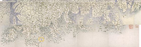 규장각한국학연구원이 소장한 고지도. 왼쪽 아래 노란색 원 안이 신지도다. [사진 이숙인]