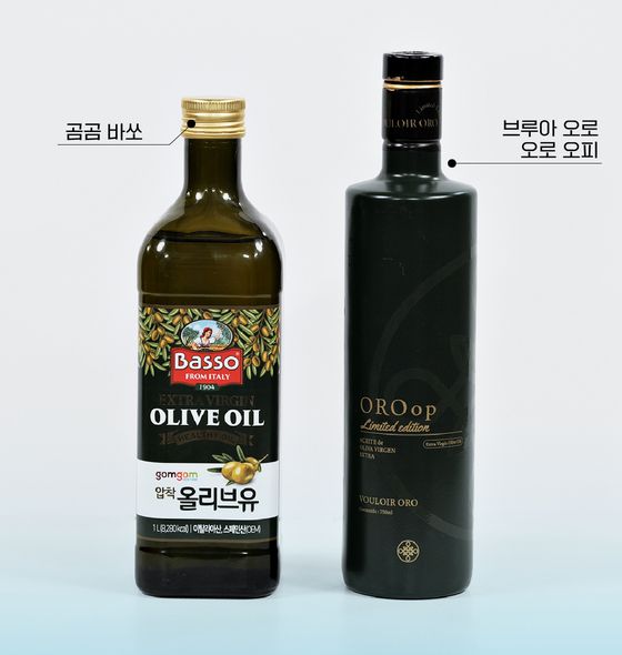 왼쪽은 소비자들이 흔히 구매하는 1L에 1만원대 제품, 오른쪽은 750ml에 17만원대 제품. 둘의 품질은 얼마나 큰 차이가 날까. 그래픽 박지은