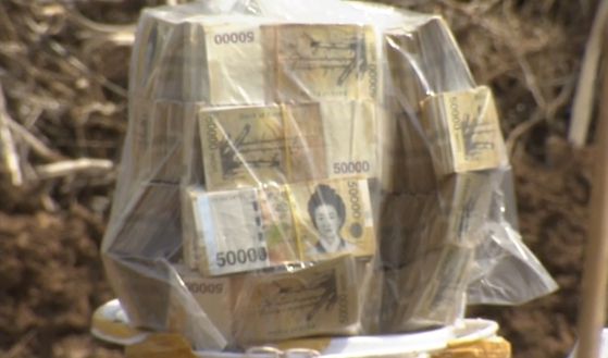 2011년 전북 김제시 마늘밭에서 현금 110억원이 발견됐다. 금융실명제로 갈 곳을 잃은 불법 도박 사이트 수익금이었다. [중앙포토]