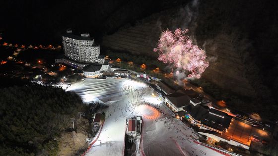 12월 31일 불꽃쇼를 진행하는 엘리시안리조트. [사진 각 스키장]