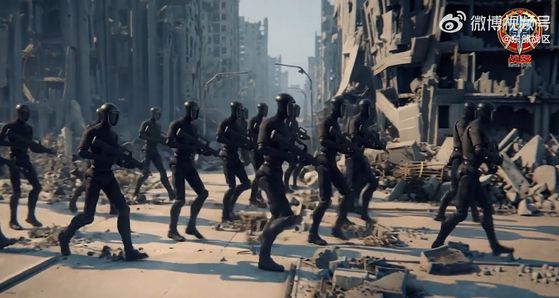 30일 중국 해경이 공개한 대만 포위 훈련 포스터. 미국이 대만에 판매한 다연장로켓 하이마스를 실은 선박을 나포하는 모습이 담겼다. 웨이보 캡처