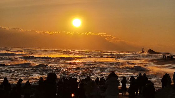 2025년 마지막 날인 지난달 31일 오후 8시 강릉 경포해변을 찾은 관광객들이 소망카드 쓰기 행사에 참여하고 있는 모습. 박진호 기자