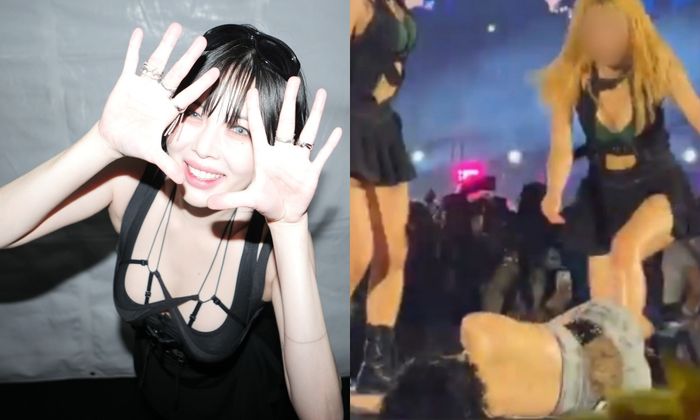 현아(왼), 마카오 공연 도중 실신한 현아. 사진|현아 SNS(왼), X 캡처