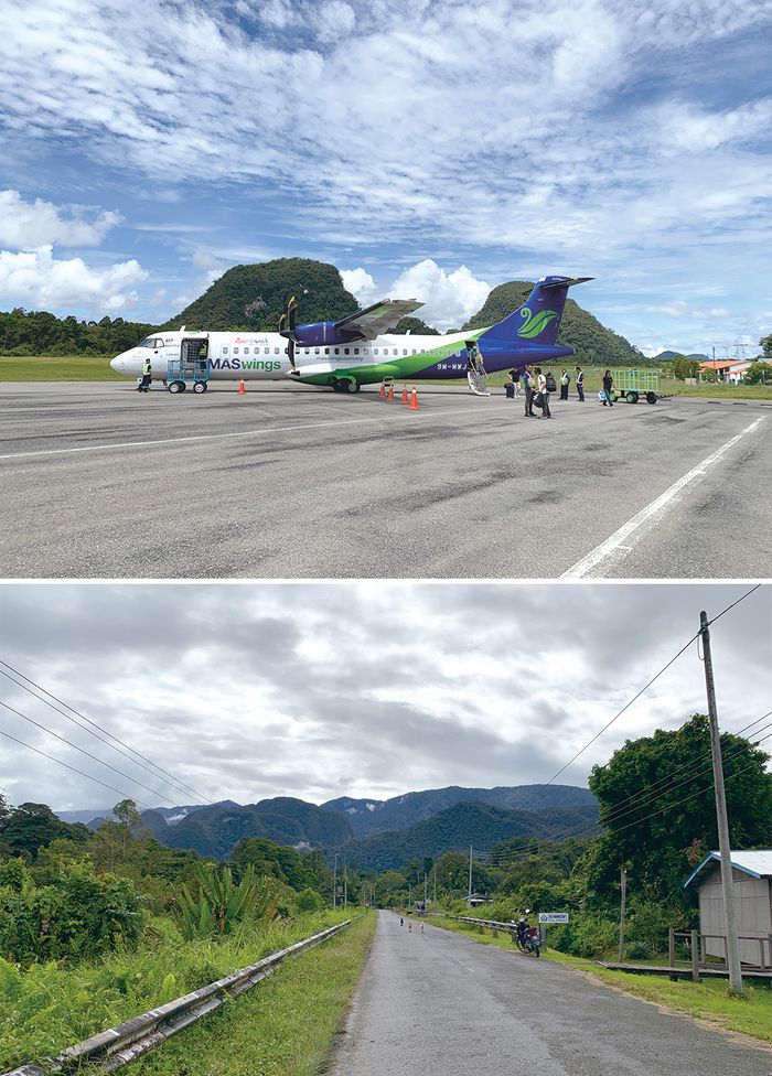 (위) 물루 공항 비행장 전경 (아래) 사라왁주 북동쪽 해안 도시 미리(Miri) 거리 풍경