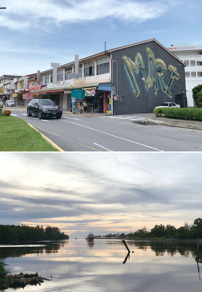 (위) 사라왁주 북동쪽 해안 도시인 미리 거리 풍경, (아래) 미리의 도심 해안가 풍경