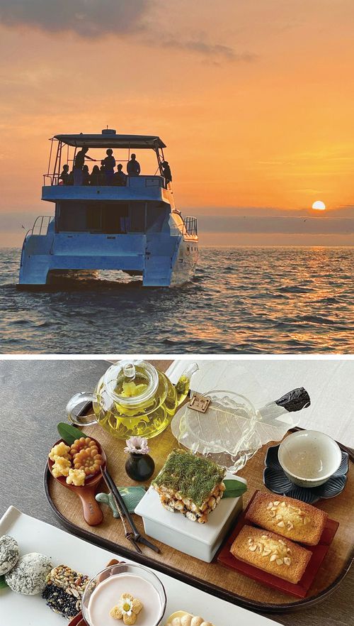 (위)글라이더스 왕산에서 즐기는 석양 요트 체험 (아래) 올해 우수웰니스관광지로 신규 선정된  인천의 티하우스 ‘차덕분’