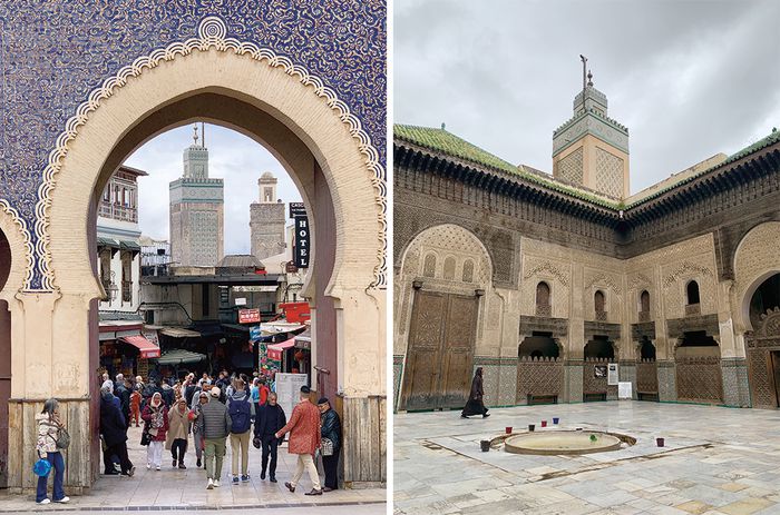 (좌) 페즈 메디나로 통하는 블루 게이트 (우) 14세기에 건설된 이슬람 신학교 ‘부 이나니아 마드라사’