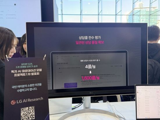 30일 서울 코엑스 오디토리움 앞 전시장 LG AI연구원의 부스에 마련된 LG유플러스의 AI 컨택센터 솔루션. 사진=이명환 기자