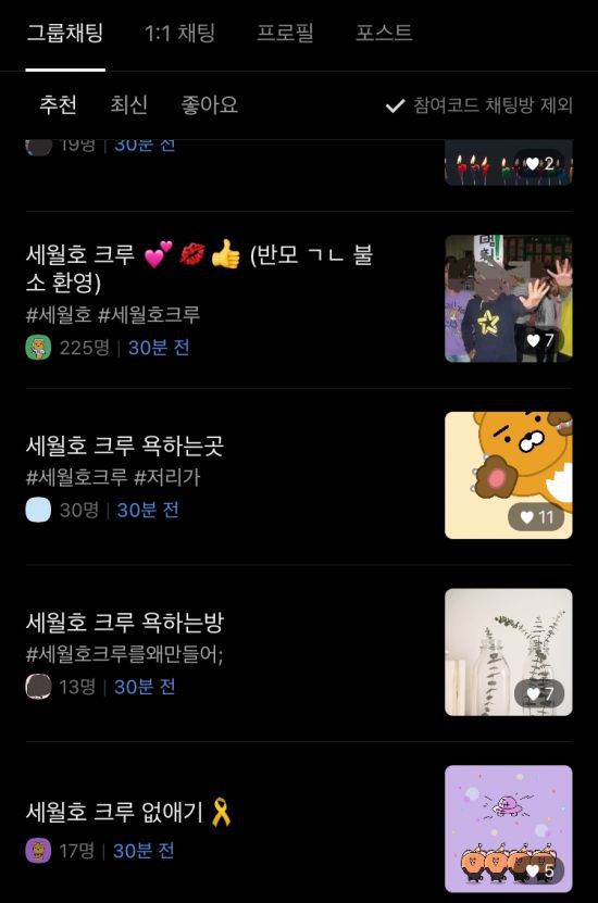 세월호 크루 관련 오픈 채팅방 [사진=카카오톡 캡처]