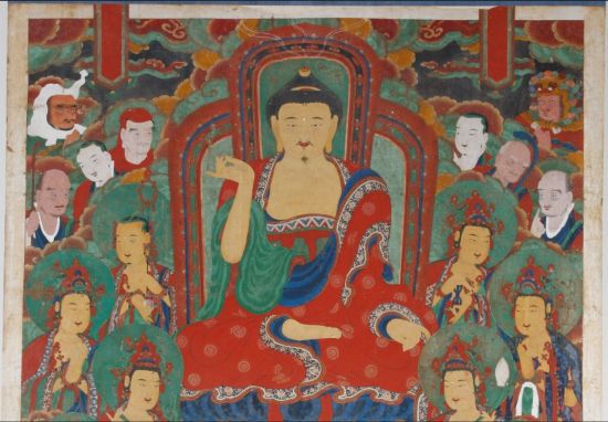 장성 백양사 아미타여래설법도(본존불 세부)