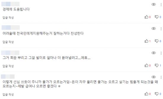 여당이 언급한 전국민 재난지원금 방안을 두고 누리꾼들의 의견이 분분하다. 사진=포털사이트 '다음' 화면 캡처