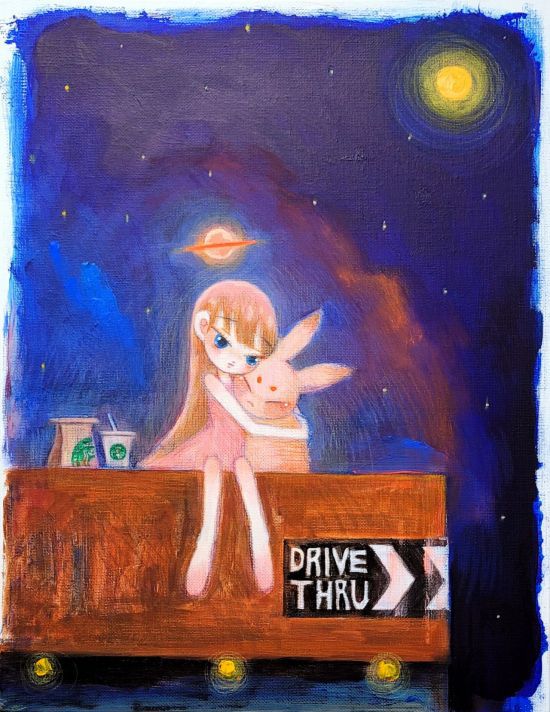 On a starry night
41.0 X 31.8 cm
Acrylic, color pencil on canvas 2021
