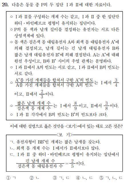 '출제오류' 논란이 제기된 2022학년도 수능 생명과학Ⅱ 20번 문항.
