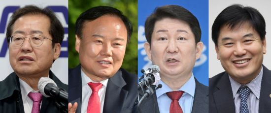 홍준표 국민의힘 의원(좌측부터), 김재원 국민의힘 최고위원, 권영진 대구시장, 홍의락 전 의원