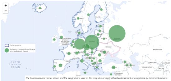 유럽으로 이동한 우크라이나 난민들(출처=UNHCR)