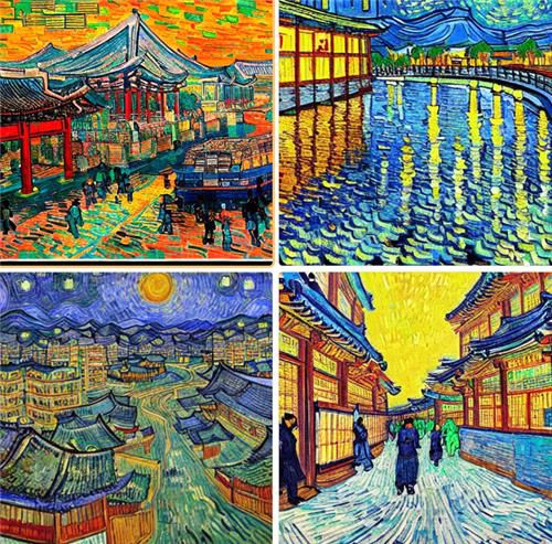 스테이블 디퓨전이 '반 고흐 스타일'로 서울을 표현한 이미지 / 사진=스태빌리티AI