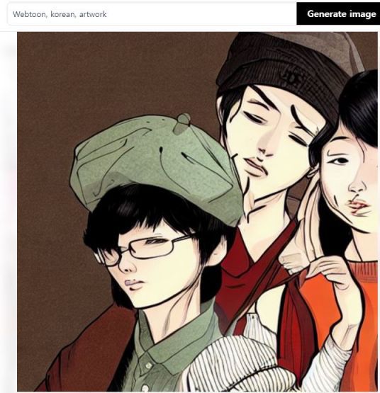스테이블 디퓨전 같은 텍스트-투-이미지 AI는 프롬프트 키워드를 명령으로 인식한다. 기자가 'korean', 'webtoon', 'artwork'라는 세 프롬프트 만으로 생성한 이미지는 상업적으로 이용할 수 있을 정도의 완성도를 갖추진 못했다. / 사진=스테이블 디퓨전 데모 페이지