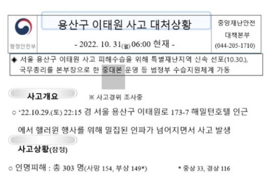 북한 해킹조직 'APT37'이 악성코드를 배포하기 위해 모방한 이태원 참사 보고서 [이미지출처=구글 위협분석그룹(TAG)]