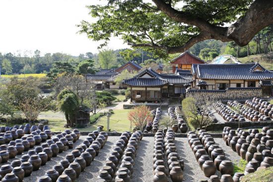 장독대와 고택이 그림 같은 풍경을 연출하고 있다