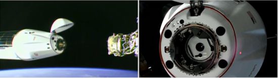 약 2.95톤의 화물을 실은 미국 화물 우주선이 국제우주정거장(ISS)에 11월 11일 도착했다. 이 화물선은 스페이스X가 나사의 의뢰로 만든 ‘카고 드래곤’(Cargo Dragon)이다. 나사는 우주선과 ISS의 도킹 장면을 나사+를 통해 생중계 했다. 사진=나사+.