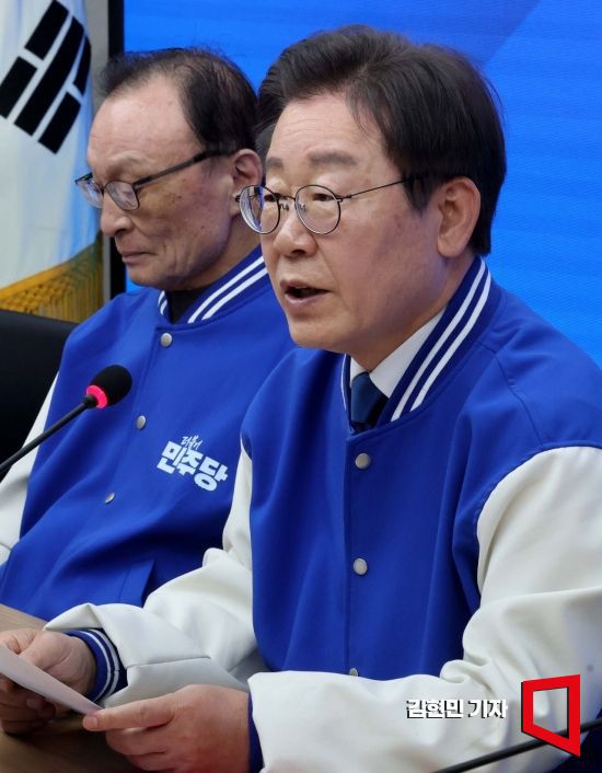 이재명 더불어민주당 대표가 8일 서울 여의도 중앙당사에서 열린 중앙선거대책위원회의에서 발언하고 있다. 사진=김현민 기자 kimhyun81@