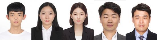 왼쪽부터 동아대 박정원 박사과정생, 강민성 석사, 김규리 박사과정생, 조완섭 교수, 김혁순 교수.