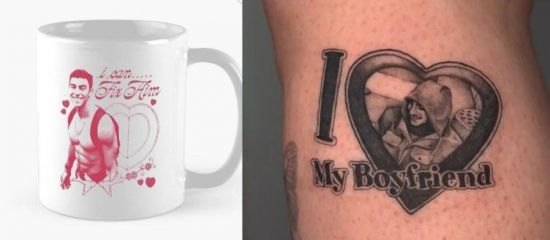 루이지 만조니의 얼굴이 새겨진 머그컵(좌)과 그의 사진을 문신으로 새긴 모습(우). SNS