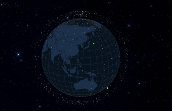유텔셋원웹 '원웹'의 저궤도 위성 운영 현황을 3D로 표시한 그림. 새틀라이트맵(satellitemap.space) 제공