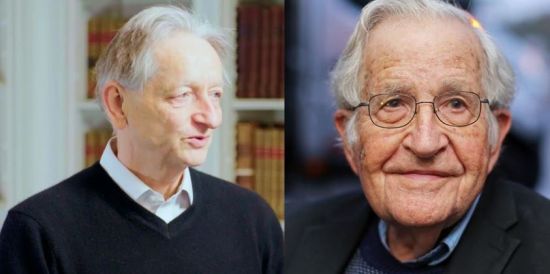 제프리 힌턴 토론토대 교수(왼쪽)와 노엄 촘스키 MIT 교수. 링크드인, 게티 이미지