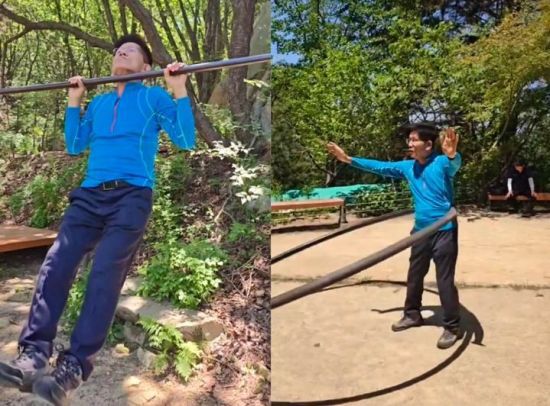 턱걸이와 훌라후프하는 김문수 전 국민의힘 대선 후보. 김재원 의원 페이스북