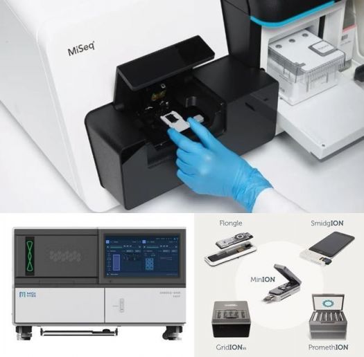 (위에서부터 시계 방향으로) 일루미나, 옥스퍼드 나노포어, MGI 유전자 분석기. 일루미나·옥스퍼드 나노포어·MGI 홈페이지 캡처