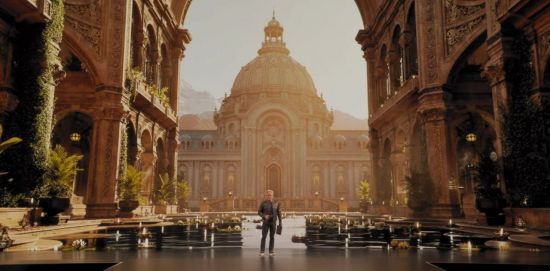 젠슨 황 최고경영자(CEO)의 올해 5월 '컴퓨텍스 2025' 기조연설 배경에 활용된 DLSS(AI 기반 프레임 생성 기술) 그래픽 화면. 컴퓨텍스 캡처.