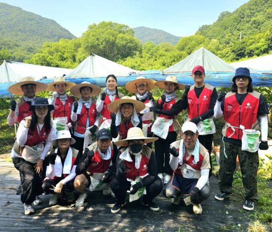 롯데아울렛 광주수완점이 광주시 북구 금곡마을의 포도 농가를 방문해 농촌 일손 돕기 활동을 진행했다. 롯데아울렛 광주수완점 제공