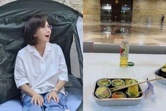 지난달 27일부터 국회에서 김민석 국무총리 후보자 지명 철회와 국회 법제사법위원장직 반환을 촉구하며 농성을 한  나경원 국민의힘 의원. 나 의원 인스타그램